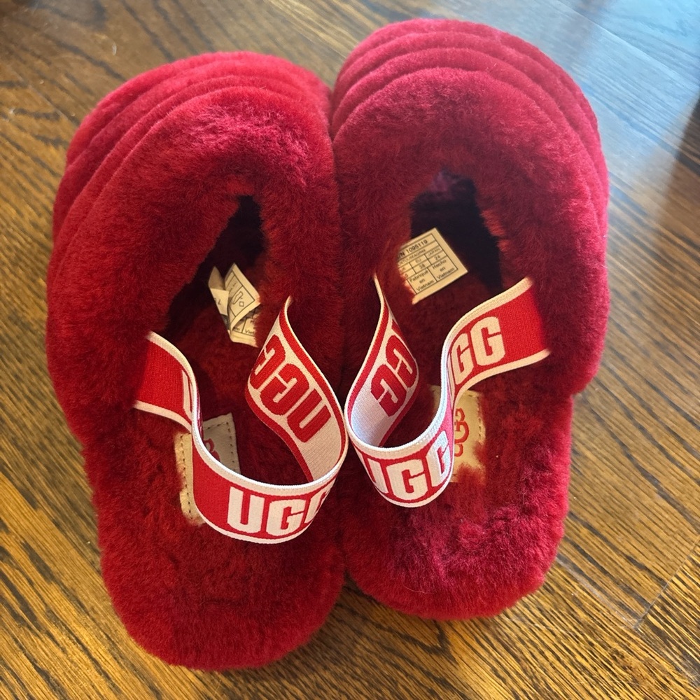UGG Red Fluffy Sandals
